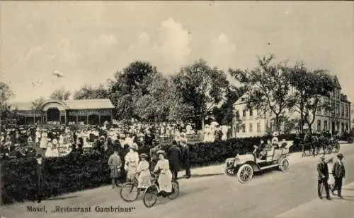 Ak Mosel Zwickau in Sachsen, Restaurant Gambrinus, Auto, Fahrräder