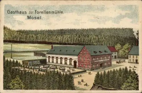 Litho Mosel Zwickau in Sachsen, Gasthaus zur Forellenmühle