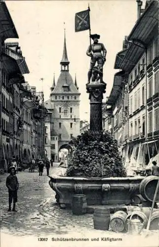 Ak Bern Stadt, Schützenbrunnen und Käfigturm