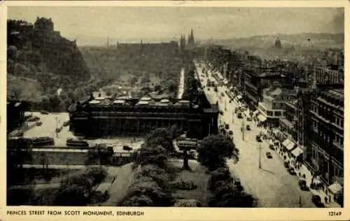 Ak Edinburgh Schottland, Princes Street vom Scott Monument