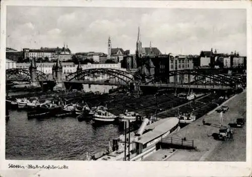 Ak Szczecin Stettin Pommern, Bahnhofsbrücke