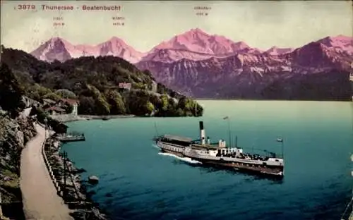 Ak Beatenberg Kanton Bern, Beatenbucht, Thunersee, Dampfer