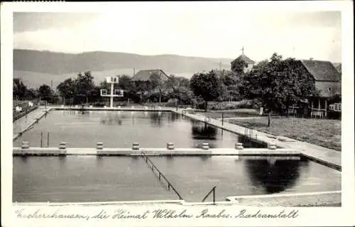 Ak Eschershausen in Niedersachsen, Die Heimat Wilhelm Raabes, Badeanstalt, Schwimmbecken