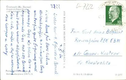 Ak Groitzsch in Sachsen, Friedrich Ebert Straße, Landambulatorium, Wasserturm