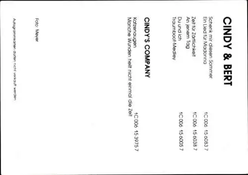 Ak Musikgruppe Cindy und Bert, Portrait, Autogramme