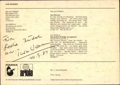 Ak Schauspielerin und Sängerin Ilse Werner, Portrait, Autogramm, Mikrofon