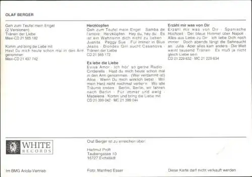 Ak Sänger Olaf Berger, Portrait, Autogramm