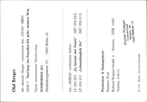 Ak Sänger Olaf Berger, Portrait, Autogramm