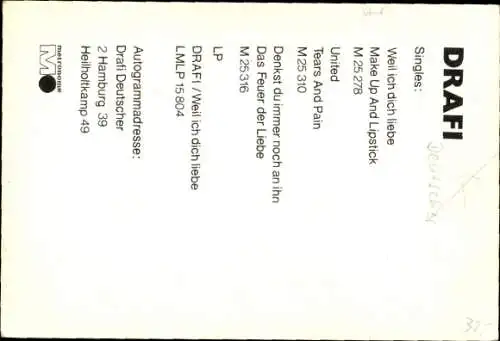 Ak Sänger Drafi, Portrait, Autogramm