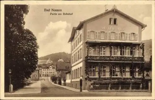 Ak Bad Nassau an der Lahn, am Bahnhof, Hotel