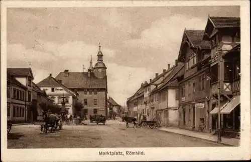 Ak Römhild Thüringen, Marktplatz, Autogarage am Gasthof