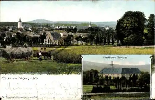 Ak Gehren in Thüringen, Fürstliches Schloss, Blick zum Ort mit Stadtkirche