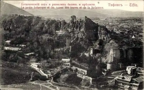 Ak Tiflis Georgien, Le jardin botanique et les ruines des loures et de la forteresse, Panorama