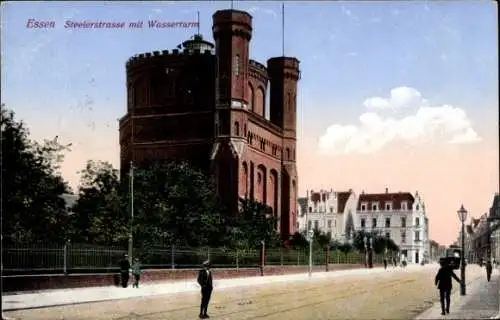 Ak Essen im Ruhrgebiet, Steelerstraße mit Wasserturm und Passanten