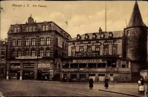 Ak Plauen im Vogtland, am Tunnel, Restaurant zum Tunnel, Geschäftshaus