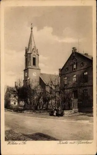 Ak Wilkau in Sachsen, Kirche, Pfarrhaus, Straßenpartie