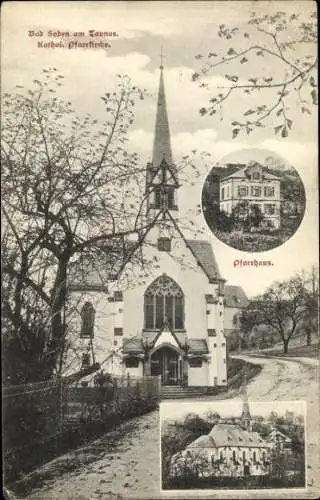 Ak Bad Soden am Taunus Hessen, Kathol. Pfarrkirche, Pfarrhaus