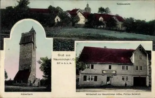 Ak Neunkirchen im Odenwald Modautal, Gesamtansicht, Kaiserturm, Wirtschaft zur Neunkirchner Höhe