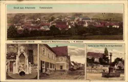 Ak Altenrode Altenroda Bad Bibra im Burgenlandkreis, Gesamtansicht, Kriegerdenkmal, Bäckerei, Pfarre