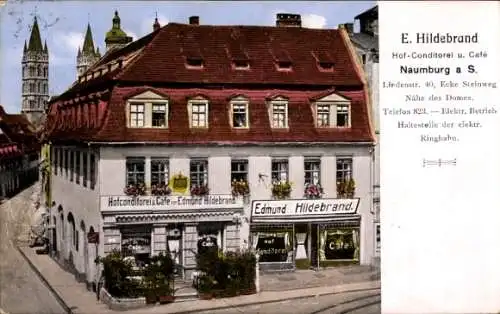 Ak Naumburg an der Saale, Hofconditorei und Cafe Edmund Hildebrand, Lindenstraße 40, Ecke Steinweg