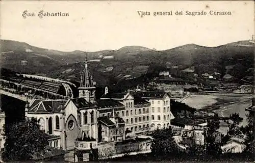 Ak Donostia San Sebastián Baskenland, Gesamtansicht des Heiligen Herzens