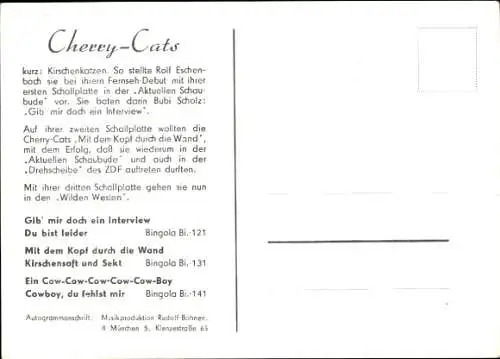 Ak Musikgruppe Cherry-Cats, Portrait, Autogramm