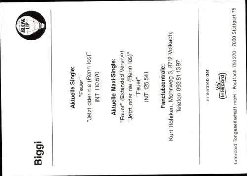 Ak Sängerin Biggi, Portrait, Autogramme