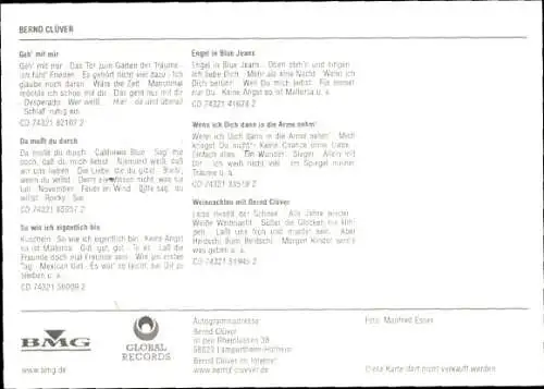 Ak Sänger Bernd Clüver, Portrait, Autogramme