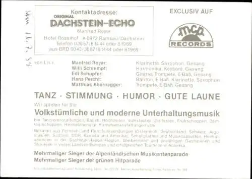Ak Musikgruppe Original Dachstein-Echo, Portrait, Autogramme