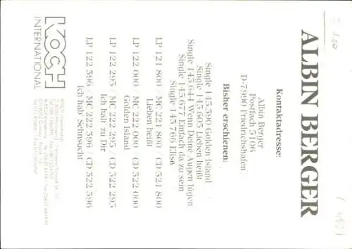 Ak Sänger Albin Berger, Portrait, Autogramme