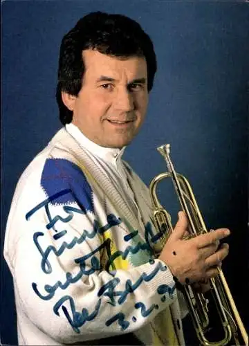Ak Sänger Peter Beil, Portrait mit Musikinstrument, Autogramm
