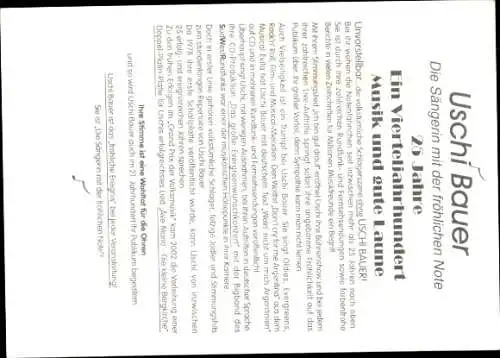 Ak Sängerin Uschi Bauer, Portrait, Autogramm