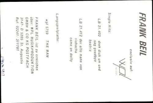 Ak Sänger Frank Beil, Portrait, Autogramm