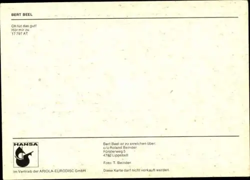 Ak Sänger Bert Beel, Portrait, Autogramm