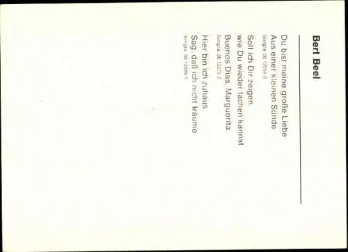 Ak Sänger Bert Beel, Portrait, Autogramm