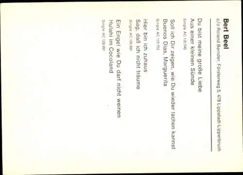 Ak Sänger Bert Beel, Portrait, Autogramm