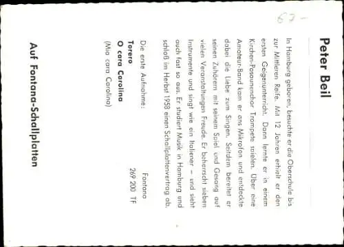 Ak Sänger Peter Beil, Portrait, Autogramm