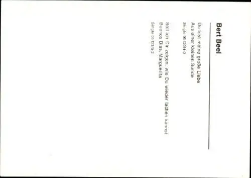 Ak Sänger Bert Beel, Portrait, Autogramm