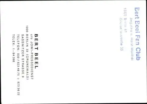 Ak Sänger Bert Beel, Portrait, Autogramm