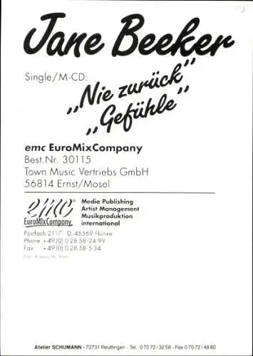 Ak Sängerin Jane Beeker, Portrait, Autogramm