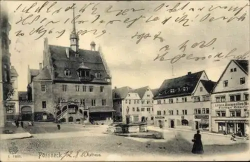 Ak Pößneck in Thüringen, Rathaus, Geschäft Baumwollen-Waren