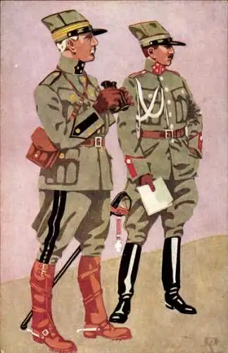 Künstler Ak Schweiz, Feldgraue Serie, Oberstdivisionär und Kavallerie-Hauptmann