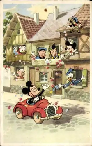 Künstler Ak Walt Disney, Micky Maus, Donald Duck, Pinocchio