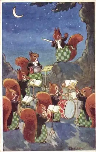 Künstler Ak Lola Onslow, Eichhörnchen bei einem Konzert, Orchester, Dirigent, Dorothy Marigold