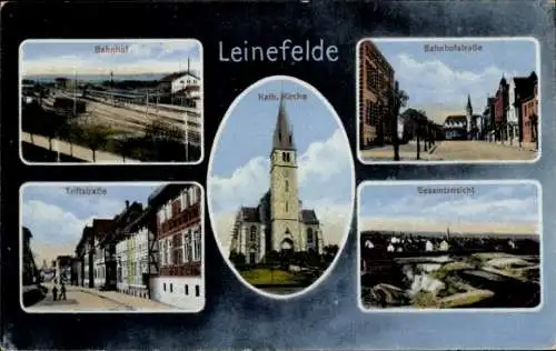 Ak Leinefelde im Eichsfeld Thüringen, Bahnhof, Bahnhofstraße, Katholische Kirche, Triftstraße