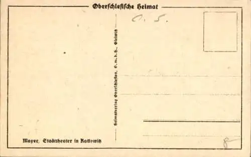 Künstler Ak Mayer, Katowice Kattowitz Schlesien, Stadttheater, Litfaßsäule