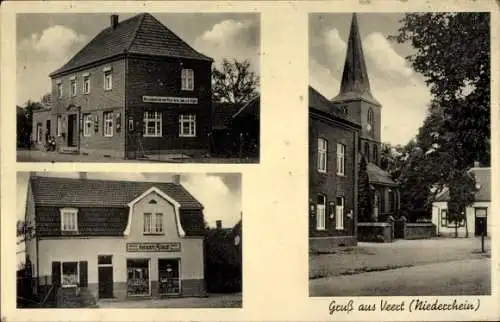 Ak Veert Geldern am Niederrhein, Geschäft, Straße, Kirche