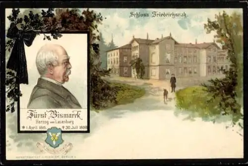 Litho Friedrichsruh Aumühle in Lauenburg, Fürst Otto von Bismarck, Schloss, Mausoleum