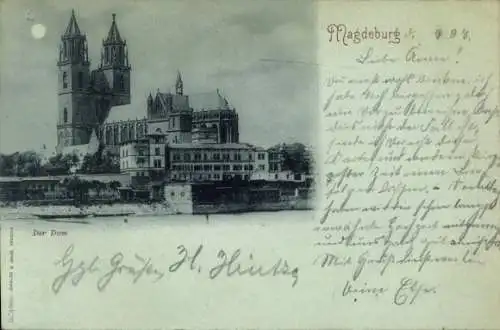 Mondschein Ak Magdeburg an der Elbe, Der Dom