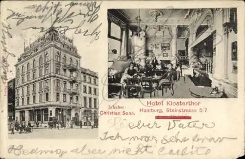 Ak Hamburg Mitte Altstadt, Hotel Klosterthor, Steinstraße 5/7, Gastraum